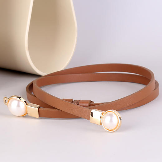 【现货】珍珠细腰带女士真皮腰封简约对扣松紧装饰配连衣裙女H241273658 商品图1