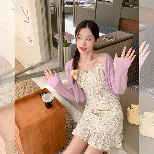 <曾小咸推荐> 【香草芋紫】紫色开衫+碎花吊带裙 商品图2