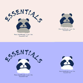 2024新款蓝字母捂眼睛熊猫图案热转印衣服印花辅料贴白墨A级过粉烫画