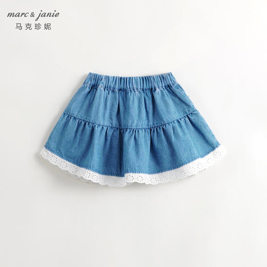 马克珍妮女童拼接镂空花边牛仔短裙半身裙儿童裙子夏装新款240637 商品图1