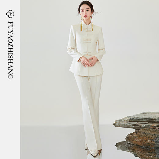 FUYAO扶摇 新中式西装外套女2024春新款国风盘扣气质西服职业套装 商品图2