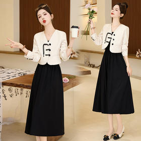 春装新款，时尚潮流简约气质两件套中式盘扣高级感套装套裙HR-HRYZ9619