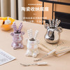 【陶瓷小胸刀叉组合】家用高颜值不锈钢水果叉套装 陶瓷小熊收纳罐甜品小叉子 商品缩略图1