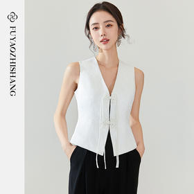 FUYAO扶摇 国风马夹女春季新款白色马甲民族风内外搭背心立领外套