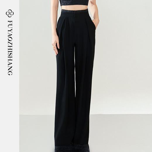 FUYAO扶摇 黑色阔腿裤女2024年春季新款高腰宽松垂感新中式直筒裤 商品图3