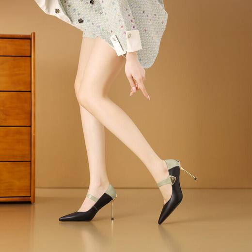 【预售5天】新款法式浅口高跟鞋，女拼色一字扣带玛丽珍鞋尖头细跟单鞋CX&CX20768 商品图4