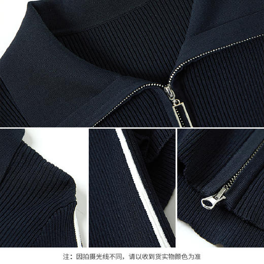【商场同款】CNR4361 “藏蓝双开拉链直身毛衫”  减龄富有动感的条纹装饰 整体好穿好搭配 休闲摩登时髦单品 细密坑条针织外套 商品图5