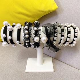 10条装 韩国无接缝钉珍珠黑色蝴蝶结发绳蕾丝发圈皮筋百搭简约头绳女手链