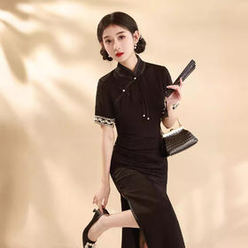 春夏新款，改良旗袍新中式年轻款日常黑色流苏连衣裙XL-24031