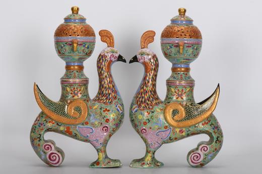 珐琅彩景泰蓝描金双耳香薰凤尊 商品图0