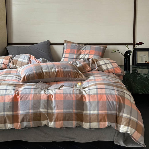 全棉水洗棉四件套格纹床品套件简约民宿酒店4件套   良品 商品图8