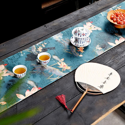丝绸干泡茶席古风高档防水防滑手工桌旗香云纱茶旗中式禅意茶桌布 商品图7