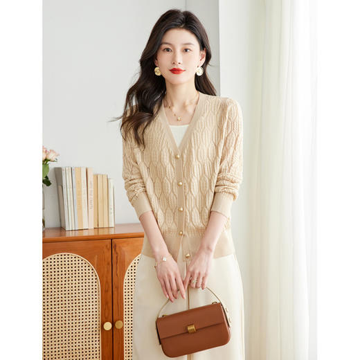 春款新款，外套女复古麻花长袖镂空针织衫V领小衫上衣CC-16-6810 商品图2