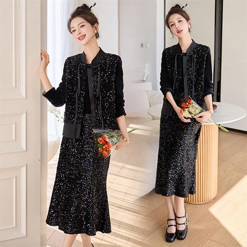 2024新中式套裙女春季新款亮片马甲丝绒半身裙两件套LZW-HMQY5197 商品图3