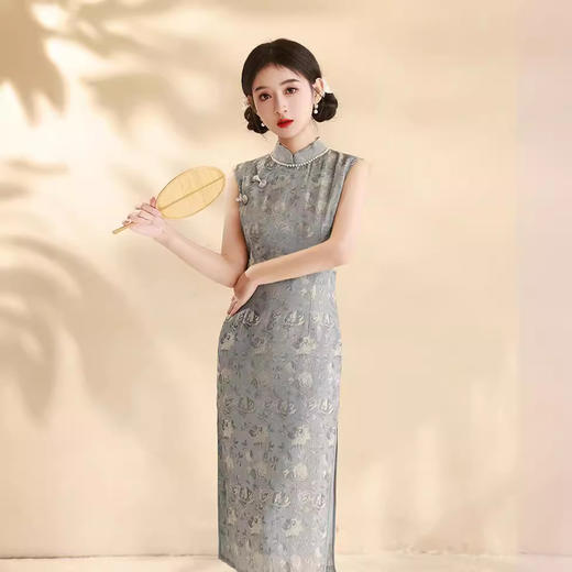 春夏新款，改良旗袍无袖气质年轻款灰色中长款旗袍XL-24006 商品图1
