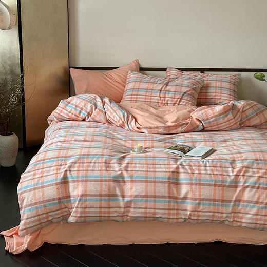 全棉水洗棉四件套格纹床品套件简约民宿酒店4件套   良品 商品图6