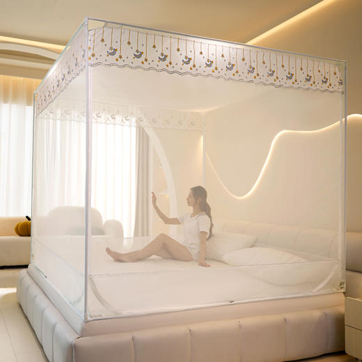 自然醒母婴级床帘蚊帐家用卧室遮光防摔一体式高级坐床2301HH 商品图5