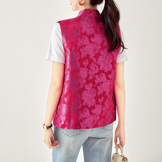 新中式老钱风国潮气质旗袍领盘扣提花马甲背心WLZD23051011 商品图1