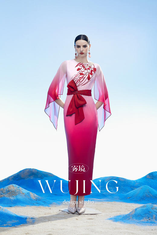 3204041 扶摇云梦 韩国进口水晶乔其纱进口纹理蜂窝缎连衣裙 雾境 商品图1