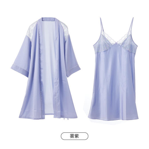 都市丽人生活家居春夏睡衣女冰雪丝印花家居服薄款吊带裙+外袍女士丝质套装LH44A6 商品图14
