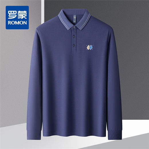 14LP3700114LP37001【仿丝光】罗蒙春秋男士提花领polo衫男长袖t恤男商务男士polo衫长袖 商品图0