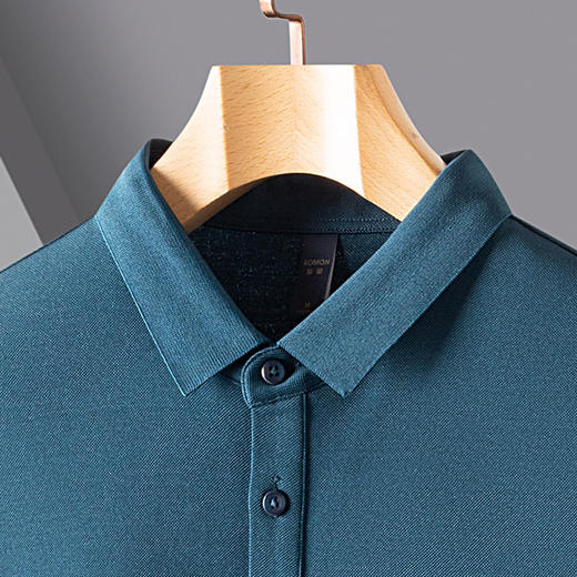 【桑蚕丝混纺】罗蒙春秋男士绣花胸标polo衫男长袖t恤男舒适长袖上衣男 商品图9