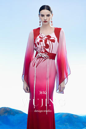 3204042 扶摇云梦 韩国进口水晶乔其纱进口纹理蜂窝缎连衣裙 雾境