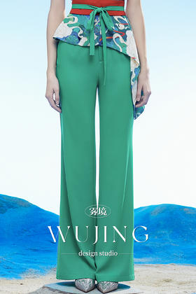 3204022 碧落羽裳 韩国进口水晶乔其纱进口纹理蜂窝缎裤子 雾境