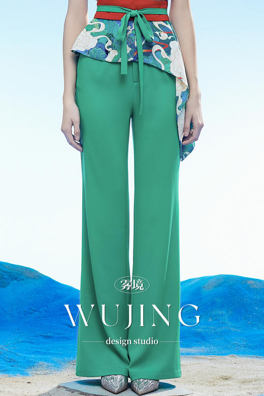 3204022 碧落羽裳 韩国进口水晶乔其纱进口纹理蜂窝缎裤子 雾境 商品图0