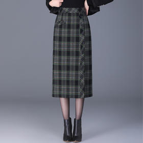 AML-93120高腰垂感格子裙一片式半身裙新款秋季气质裙伞裙中长a字裙