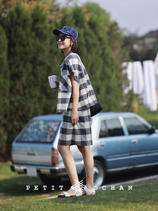 PETIT SCHAN小闪 CLO#239 Moon in midsea 月如海 格纹拼接oversize廓形马甲 商品图3