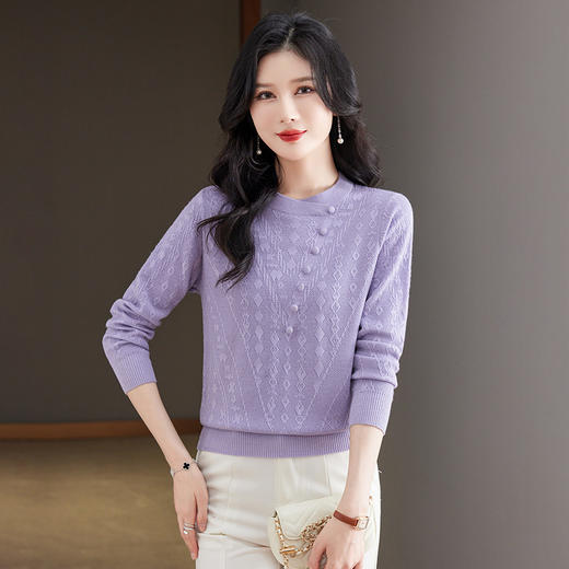 CC101-8330蕾丝针织打底衫女春秋长袖上衣春装2024年新款中年妈妈毛衣薄春秋 商品图3
