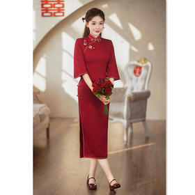 时尚宽松红装倒大袖旗袍，新娘婚宴送考妈妈旗袍GX20804