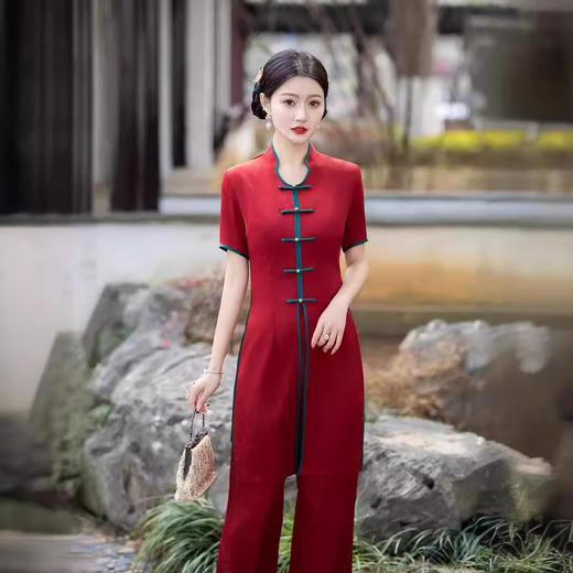 GSJ-884-2024年新中式旗袍连衣裙两件套年轻款日常少女唐装茶服套装民国风 商品图0