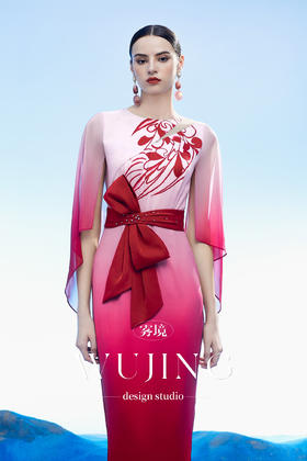 3204041 扶摇云梦 韩国进口水晶乔其纱进口纹理蜂窝缎连衣裙 雾境