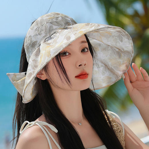 女神优雅花布大沿空顶帽，休闲防紫外线遮阳帽韩版防晒帽JC 商品图2