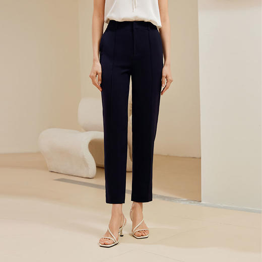 玳莎简约基础款九分小脚裤女 新款松紧腰上班烟管裤休闲裤  EA36307 商品图0