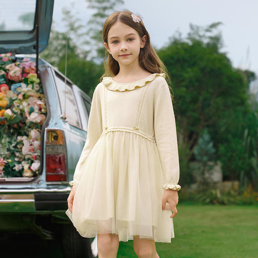 mettekids女童连衣裙2024新款春秋针织裙网纱裙子儿童甜美公主裙 商品图0