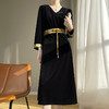 福利款~雀说金丝绒连衣裙高级感新款新中式气质洋气九分袖打底裙子AL7020 商品缩略图2