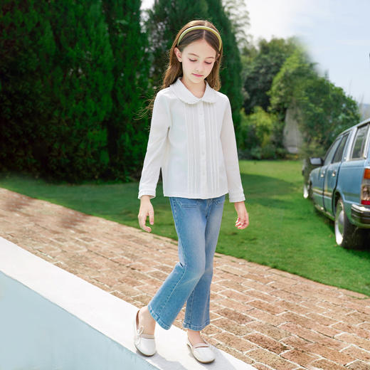 mettekids女童衬衫2024春秋白色甜美百搭衬衣儿童纯棉上衣童装 商品图3