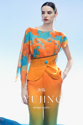 3204001 空桑秘境 韩国进口水晶乔其纱进口纹理蜂窝缎上衣 雾境