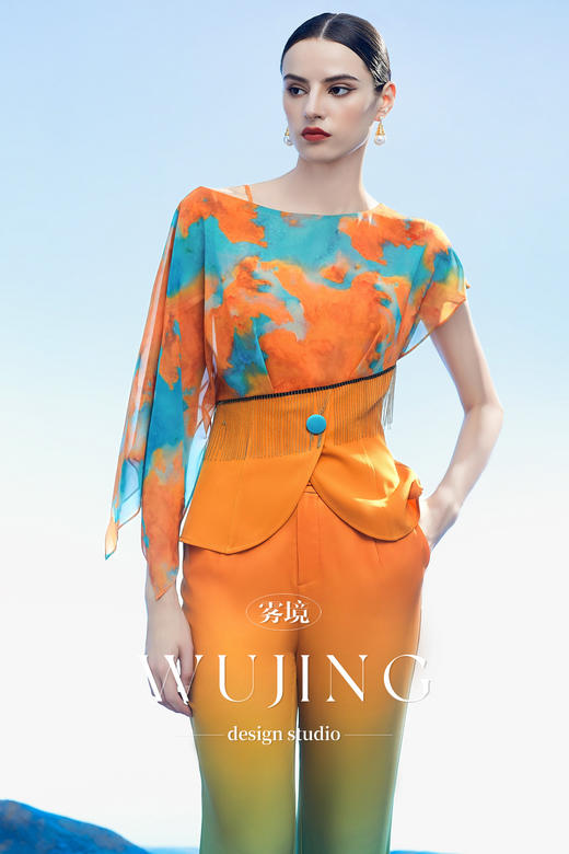 3204001 空桑秘境 韩国进口水晶乔其纱进口纹理蜂窝缎上衣 雾境 商品图0