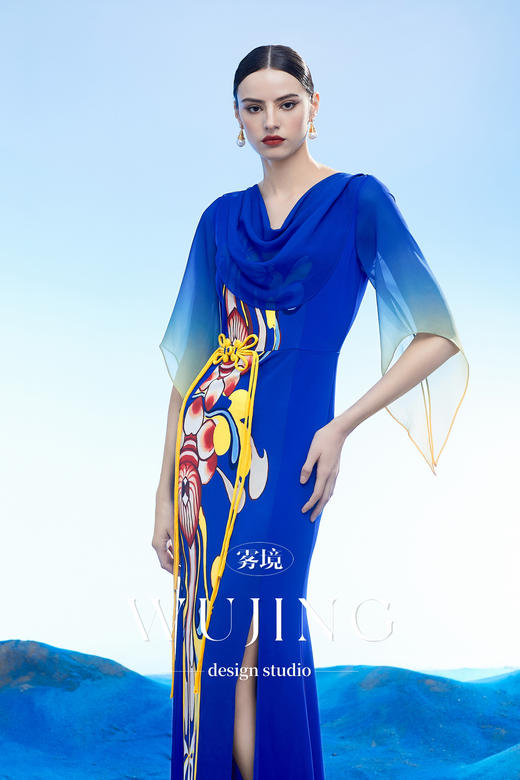 3204017 扶光莲雾 韩国进口水晶乔其纱进口纹理蜂窝缎连衣裙 雾境 商品图3