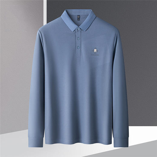 【仿丝光】罗蒙春秋男士绣花款polo衫男长袖t恤男商务男士polo衫长袖 商品图1