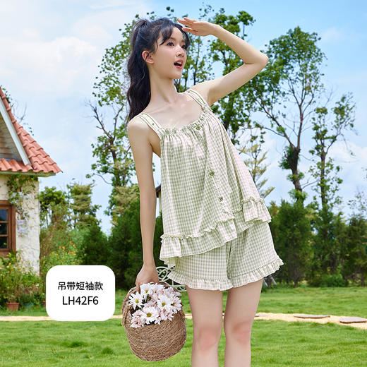 都市丽人生活家居春夏睡衣女针织人棉提花家居服薄款短袖裙女士针织睡裙LH46C3 商品图4