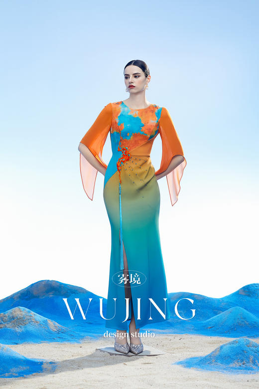 3204004 空桑秘境 韩国进口水晶乔其纱进口纹理蜂窝缎连衣裙 雾境 商品图4