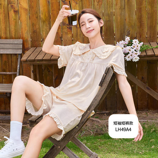 都市丽人亲情蜜语舒适外出春夏睡衣女凉感无尘棉家居服薄款短袖裙女士睡裙LH46C2 商品图5