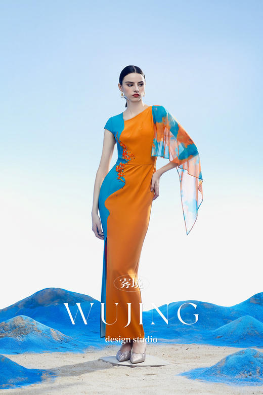 3204003 空桑秘境 韩国进口水晶乔其纱进口纹理蜂窝缎连衣裙 雾境 商品图1