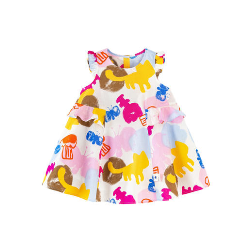 迷你巴拉女童宝宝裙子夏季透气纯棉荷叶边小飞袖连衣裙 商品图4