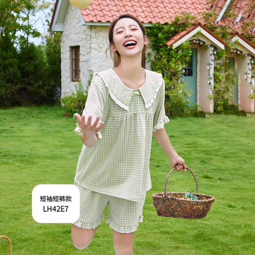 都市丽人生活家居春夏睡衣女针织人棉提花家居服薄款短袖裙女士针织睡裙LH46C3 商品图6